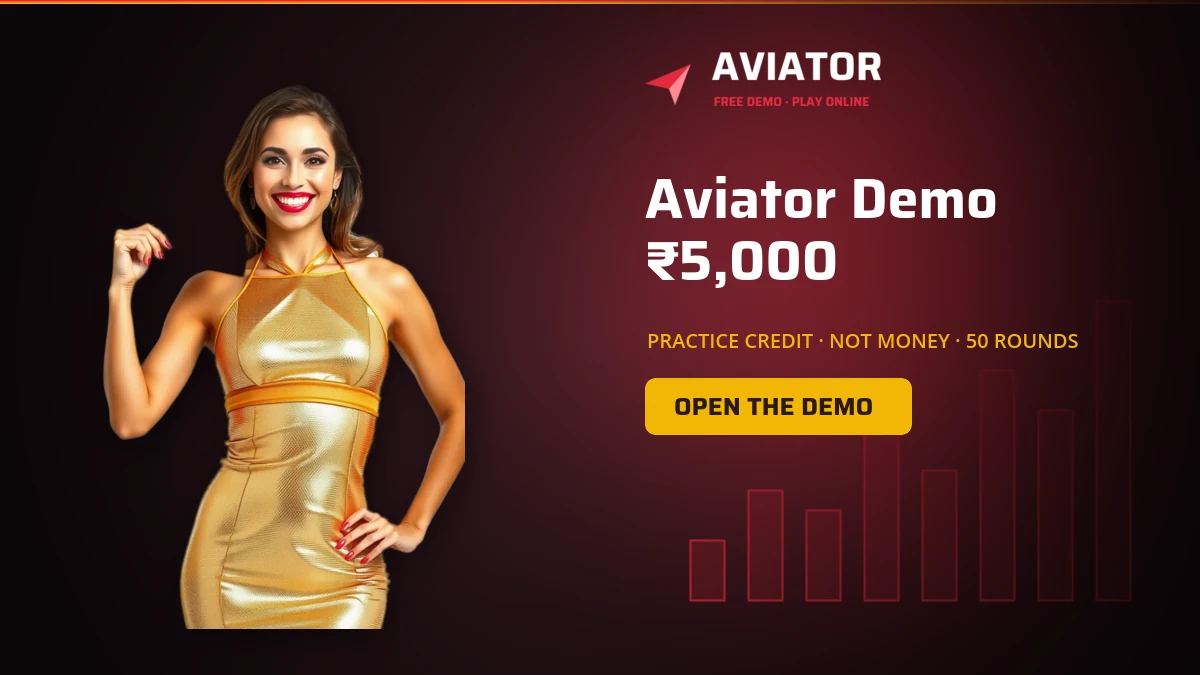 Aviator demo balance of 5000 practice rupees on screen